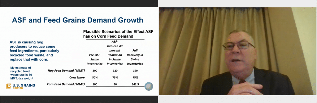 Man Presenting Slide About ASF and Feed Grains Demand Growth