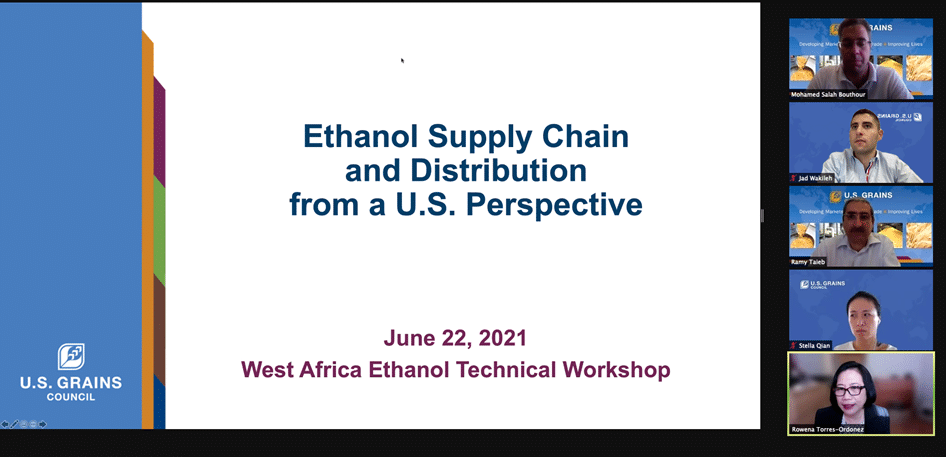 Online Meeting Next to Slide of Ethanol Supply Chain
