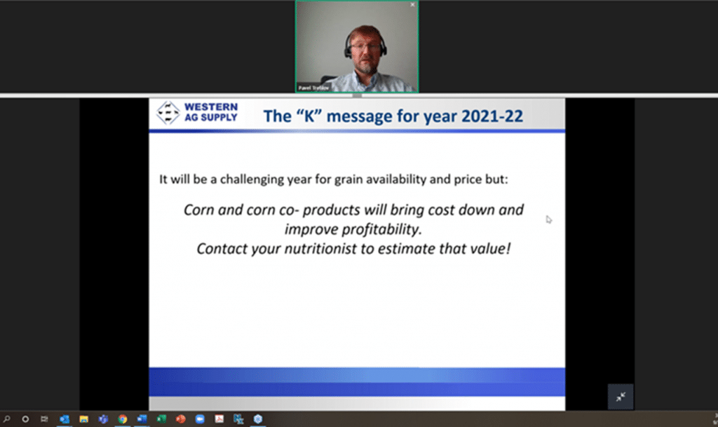 In place of the annual Corn and DDGS Roadshow in Canada, the U.S. Grains & BioProducts Council (USGBC), along with Gowans Feed Consulting, hosted a webinar series to further examine the benefits of U.S. corn and DDGS in cattle and swine rations. Pavel Trefilov, pictured, presented at the event on behalf of USGBC's Canadian partners, Gowans Feed Consulting.