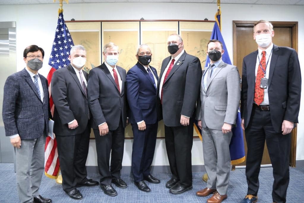 The team had the opportunity to discuss the relationship between the U.S. and Korea with Chargé d’Affaires for the U.S. Embassy in Korea Christopher Del Corso. Pictured from left to right are Haksoo Kim, USGBC director in Korea, Cary Sifferath, USGBC senior director of global programs, USGBC Past Chairman Jim Raben, Del Corso, USGBC Chairman Chad Willis, USGBC President and CEO Ryan LeGrand and Neil Mikulski, senior agricultural attaché, USDA Foreign Ag Service in Seoul.