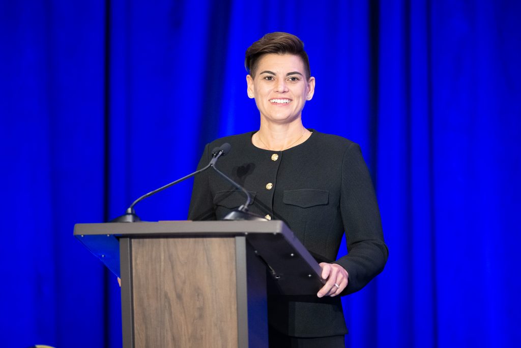 USGBC Chairwoman Verity Ulibarri at a podium